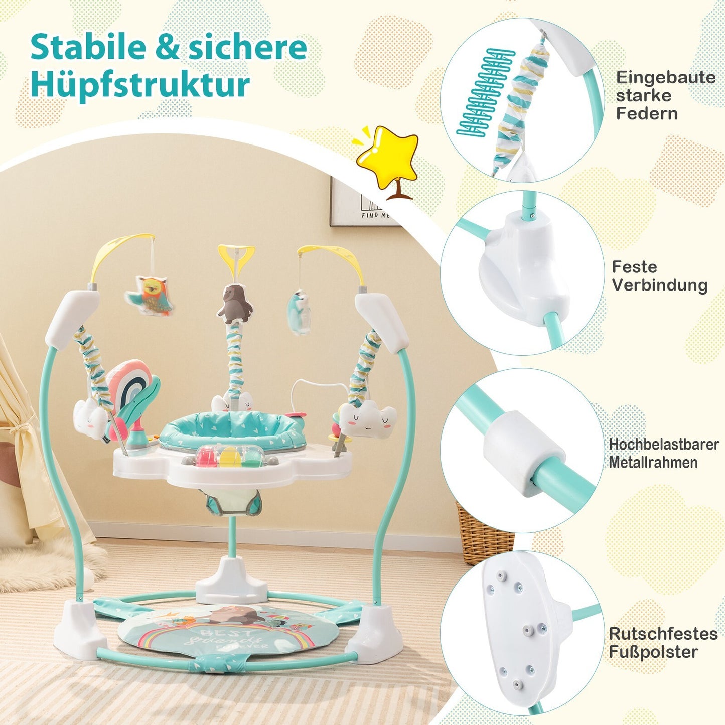 Baby Hopser Baby Sky Jumperoo Lauflernhilfe Verstellbar + Spielzeuge & Spieluhr