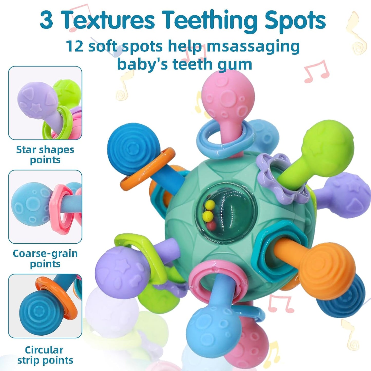 Baby Spielzeug Ab 3 Monate, Sensorik Beißspielzeug,Babyspielzeug 0-6 Monate Mit Shaker/Grab/Spin, Montessori Greifball Für Babys, Baby Geschenk Ab 0 4 6 9 Monate (Blau)