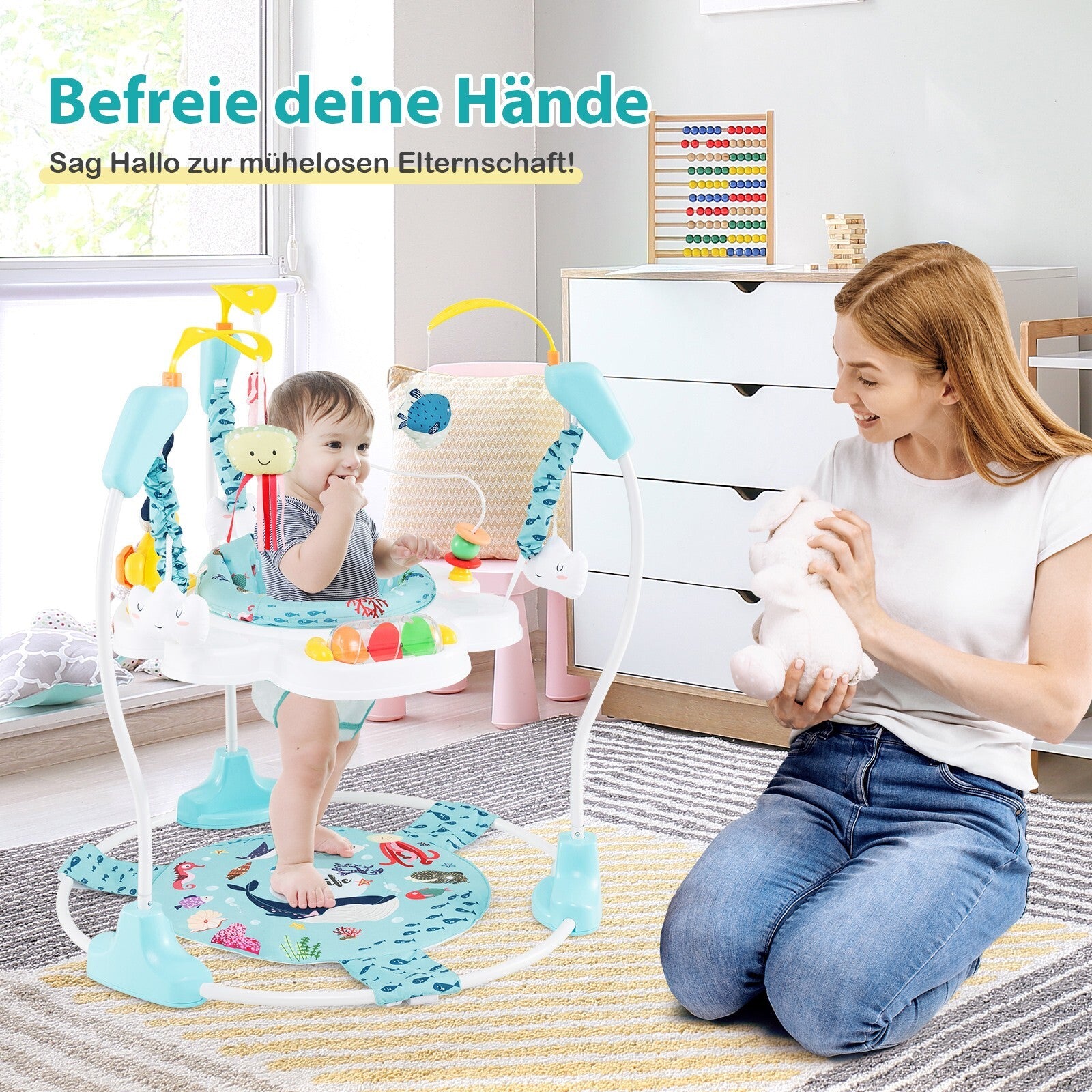 Baby Hopser Baby Sky Jumperoo Lauflernhilfe Verstellbar + Spielzeuge & Spieluhr