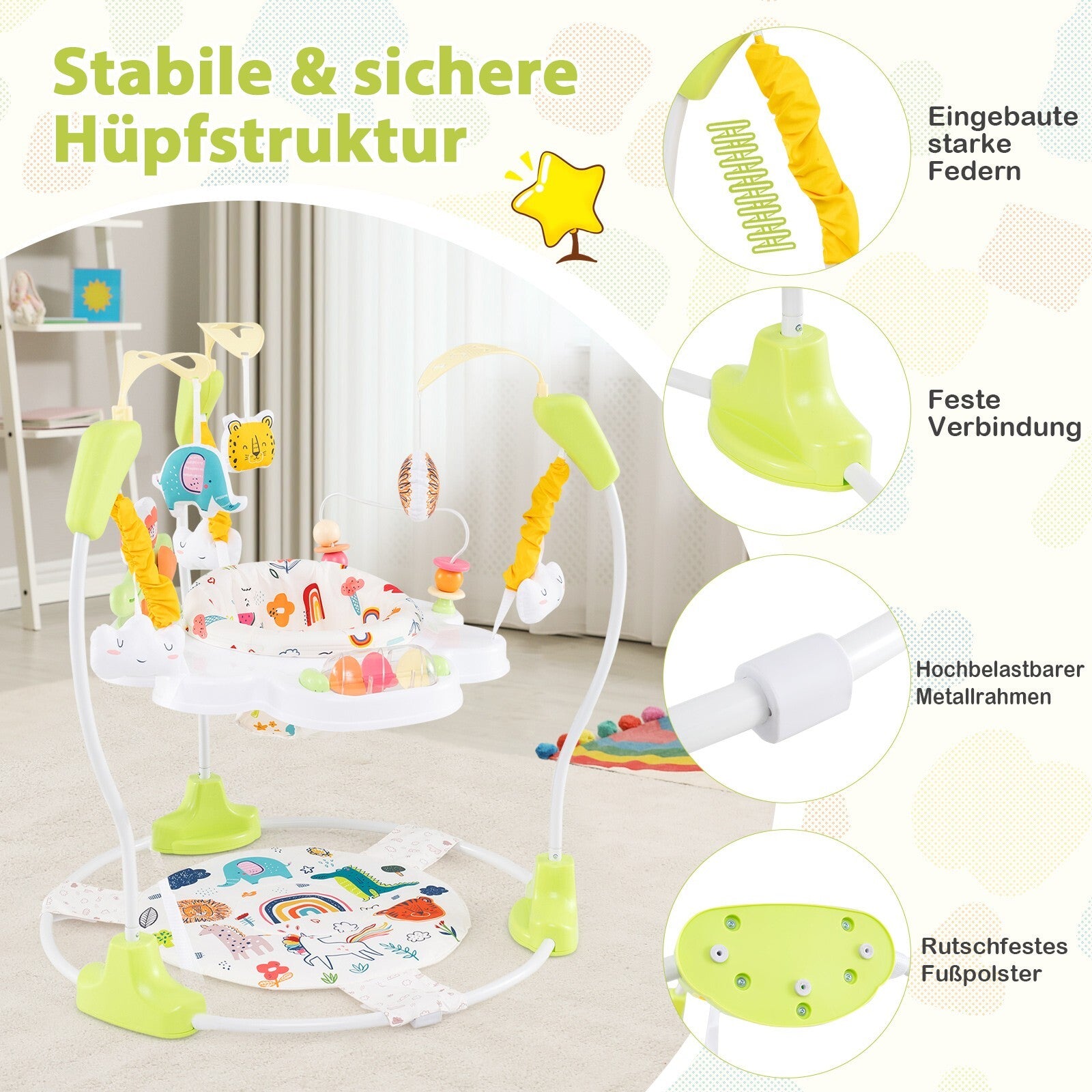 Baby Hopser Baby Sky Jumperoo Lauflernhilfe Verstellbar + Spielzeuge & Spieluhr