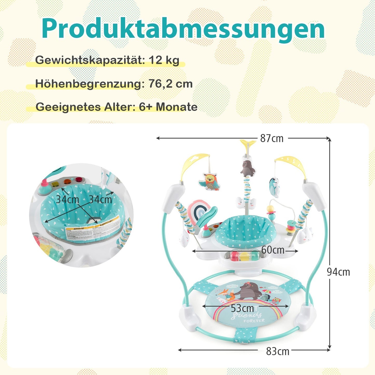Baby Hopser Baby Sky Jumperoo Lauflernhilfe Verstellbar + Spielzeuge & Spieluhr