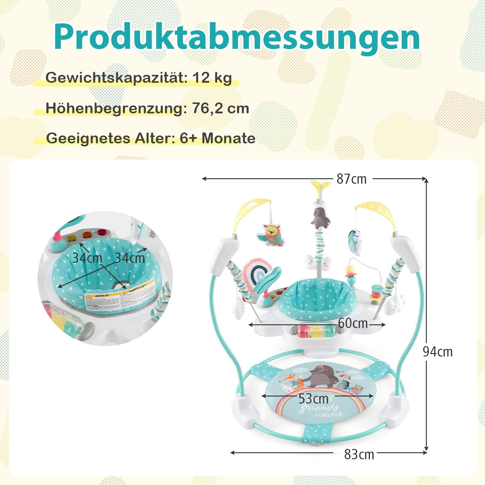 Baby Hopser Baby Sky Jumperoo Lauflernhilfe Verstellbar + Spielzeuge & Spieluhr