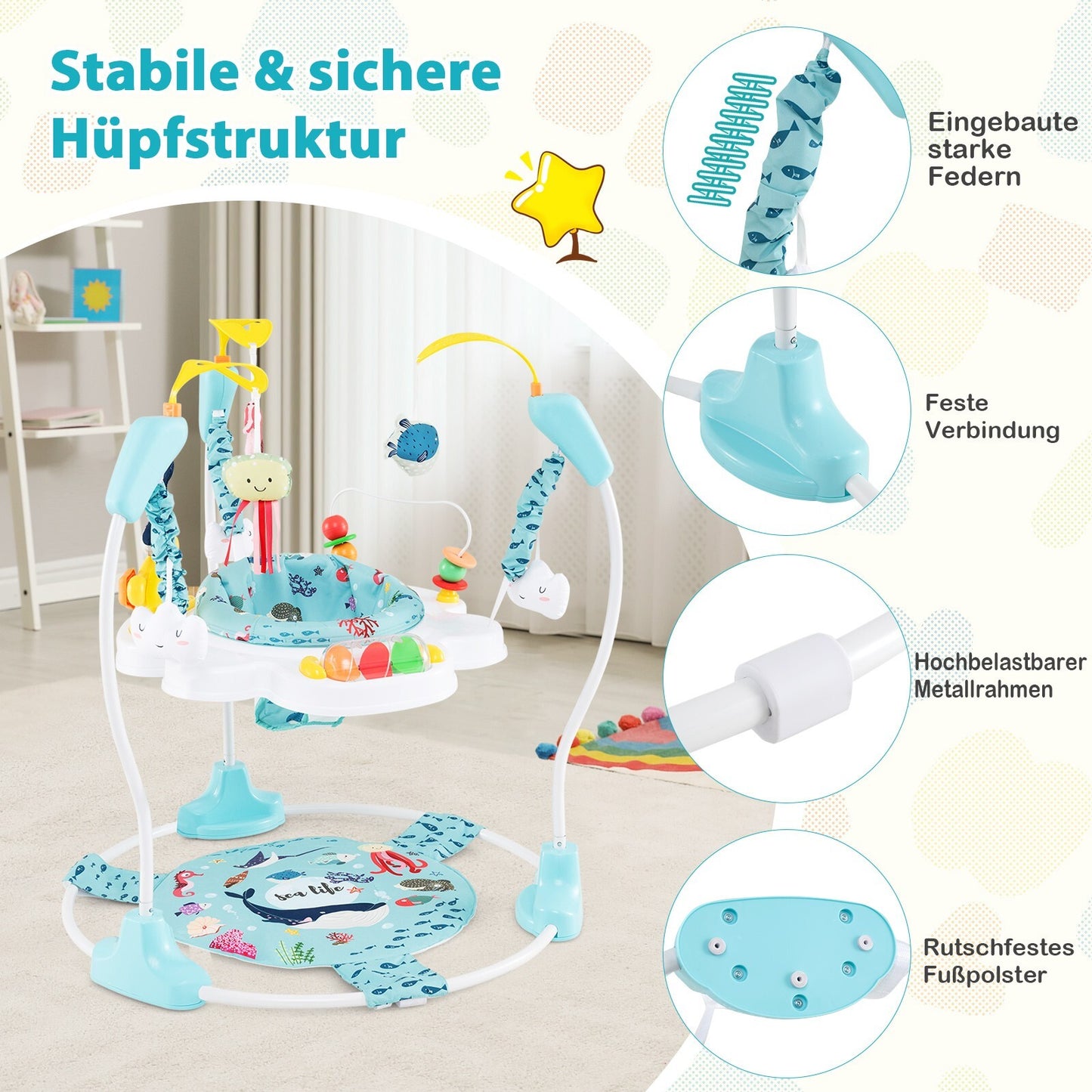 Baby Hopser Baby Sky Jumperoo Lauflernhilfe Verstellbar + Spielzeuge & Spieluhr