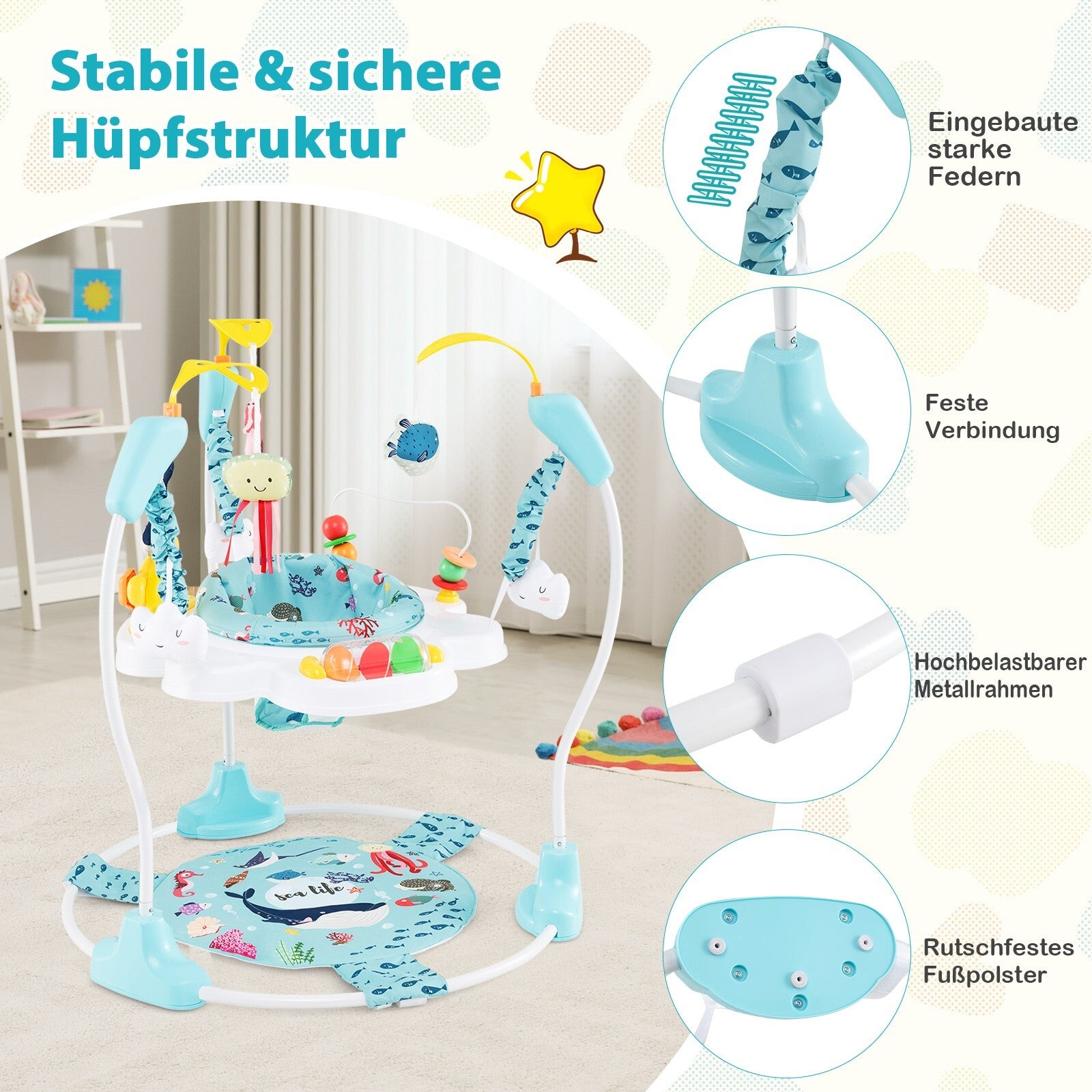 Baby Hopser Baby Sky Jumperoo Lauflernhilfe Verstellbar + Spielzeuge & Spieluhr